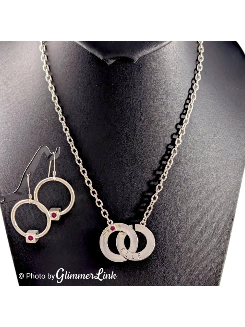 Vintage ELLE Sterling Silver Ruby Interlocking Circle Jewelry Set